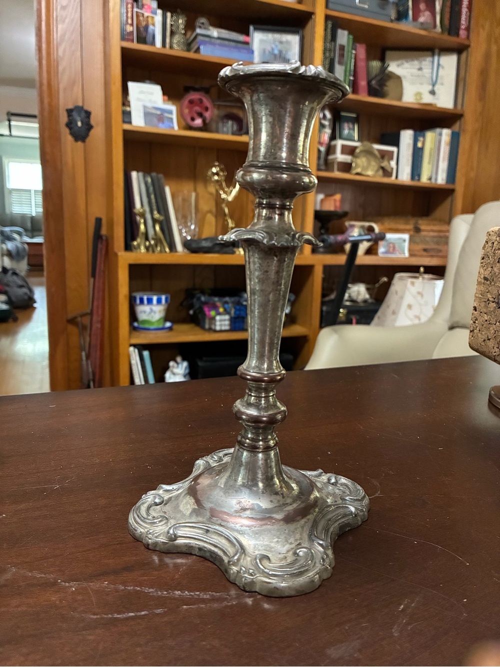 Ornate Silver Metal Candlestick Holder - Classic Decorative Accent
